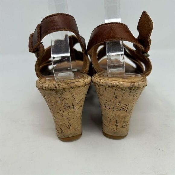 Born Women's Chestnut Brown Leather Slingback Wedge Sandals Size 9 Comfort - Picture 7 of 14